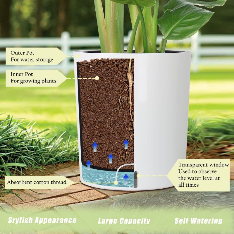 SAROSORA Large Round Self Watering Planter Pot 12.5'' for Home Garden Patio Tall Tree - Image 2